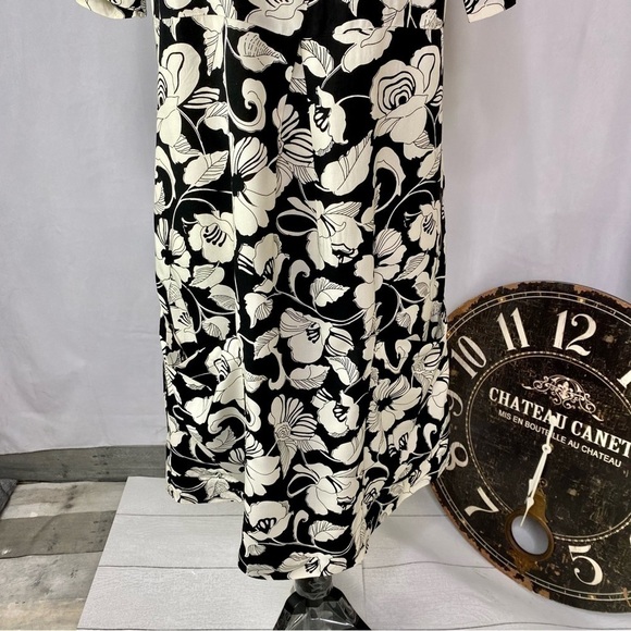 Anthropologie Maeve Black white floral print front pockets dress size 2 - Picture 5 of 12